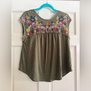 Hollister Olive Green Floral Embroidered Blouse